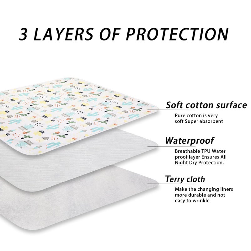 FOOK FISH Baby Diaper Changing Pad Liners(22X27.5 inches) Soft Cotton Waterproof Changing Mat for Baby Underpads Mattress Mat Sheet Protector Portable Reusable Urine Pads for Travel Gear Pack of 3 - Image 2